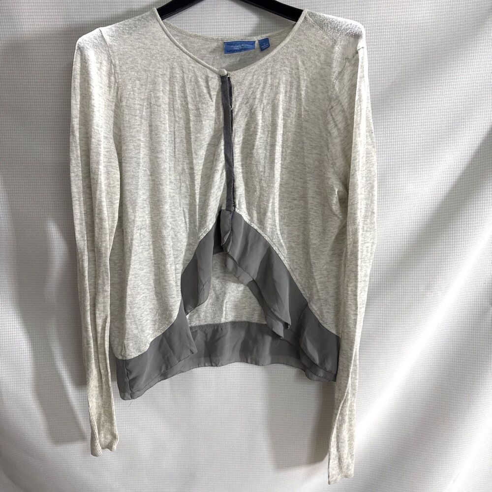 Simply Vera Wang Womens Sheer Cardigan Sweater Heather Snap Ruffle Chic - L